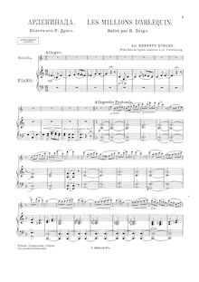 Partition flûte et partition de piano, Fantaisie sur les Motivs de Ballet  Les Millions d Arlequin  par Drigo