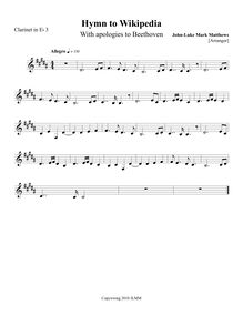 Partition E♭ clarinette 3, Hymn to Wikipedia, D major, Matthews, John-Luke Mark