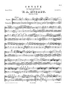 Partition complète, Sonata pour basson et violoncelle, B♭ major