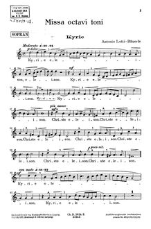 Partition Soprano , partie, Missa octavi toni, G major, Lotti, Antonio
