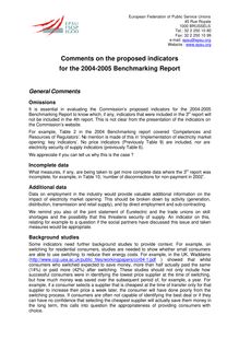 2004 EPSU Comments indicators for benchmark rep