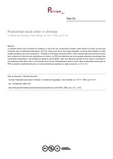 Postverbal word order in chinese - article ; n°1 ; vol.19, pg 91-107