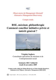 RSE, mécénat, philanthropie : comment concilier initiative privée et intérêt général ? - par Virginie Seghers