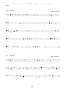 Partition Basso (Galliard + Allmand), Newe ausserlesene Paduanen, Galliarden, Cantzonen, Allmand und Couranten par William Brade