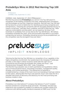 PreludeSys Wins in 2012 Red Herring Top 100 Asia