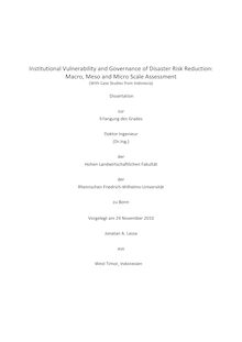 Institutional Vulnerability and Governance of Disaster Risk Reduction: Macro, Meso and Micro Scale Assessment [Elektronische Ressource] : With Case Studies from Indonesia / Jonatan A. Lassa