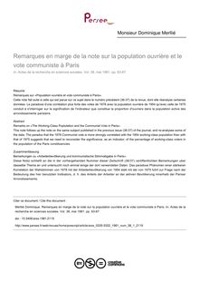 Remarques en marge de la note sur la population ouvrière et le vote communiste à Paris - article ; n°1 ; vol.38, pg 63-67