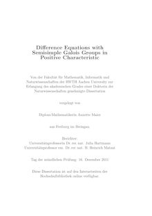 Difference equations with semisimple Galois groups in positive characteristic [Elektronische Ressource] / Annette Maier
