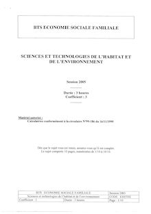 Sciences et technologies de l habitat et de l environnement 2005 BTS Économie sociale et familiale