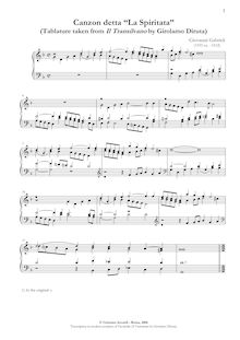 Partition complète, Canzon I  La Spiritata , from Canzoni per sonare con ogni sorte di stromenti par Giovanni Gabrieli