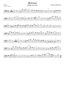 Partition viole de basse 1, basse clef, pour First Set of anglais Madrigales to 3, 4, 5 et 6 voix