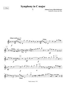 Partition hautbois 1, Symphony No.4, C major, Albrechtsberger, Johann Georg