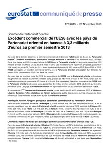Eurostat : Excédent commercial de l UE28 avec les pays du  Partenariat oriental en hausse à 3,3 milliards d euros au premier semestre 2013