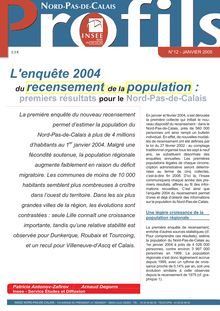 L enquête 2004 du recensement de la population :premiers résultats pour le Nord-Pas-de-Calais