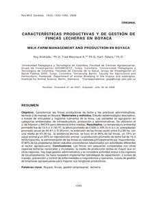 CARACTERÍSTICAS PRODUCTIVAS Y DE GESTIÓN DE FINCAS LECHERAS EN BOYACÁ ( MILK FARM MANAGEMENT AND PRODUCTION IN BOYACA )