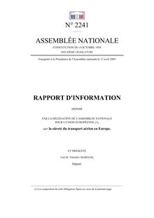 Rapport d information déposé par la délégation de l Assemblée nationale pour l Union européenne, sur la sûreté du transport aérien en Europe