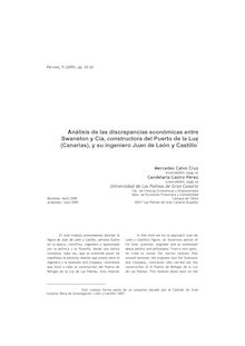 Análisis de las discrepancias económicas entre Swanston y Cia, constructora del Puerto de la Luz (Canarias), y su ingeniero Juan de León y Castillo