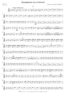 Partition cor 1 (B♭, E♭), Symphonie No.1, B♭ major, Gossec, François Joseph