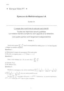 Mathématiques A 2002 Classe Prepa PT Banque Filière PT