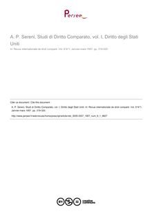 A. P. Sereni, Studi di Diritto Comparato, vol. I, Diritto degli Stati Uniti - note biblio ; n°1 ; vol.9, pg 319-320