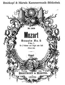 Partition orgue (realization), église Sonata No.5, F major, Mozart, Wolfgang Amadeus
