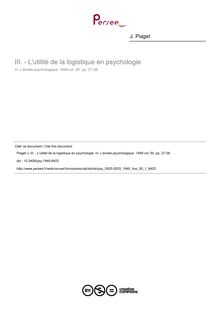 - L utilité de la logistique en psychologie - article ; n°1 ; vol.50, pg 27-38
