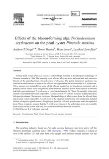 Effects of the bloom forming alga Trichodesmium erythraeum on the pearl oyster Pinctada maxima