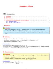 Table desmatières I Définition II Variations III Caractérisation IV Comment tracer graphiquement une fonction affine