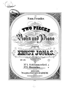 Partition , Mazurka, 2 pièces, 2 Pieces for Violin and Piano, Jonas, Ernst