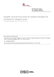 Sangatte: vie et mort d un centre de «refugies»//Sangatte: life and death of a refugees centre - article ; n°641 ; vol.114, pg 93-112