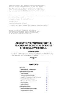 Adequate Preparation for the Teacher of Biological Sciences in Secondary Schools