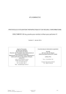 Protocole d utilisation thérapeutique et de recueil d informations OSELTAMIVIR 100 mg, poudre pour solution pour perfusion IV 24/02/2012