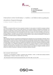 Interaction entre l ordinateur « maître » et l élève dans quelques situations d apprentissage - article ; n°2 ; vol.38, pg 133-146