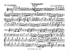 Partition E♭ clarinette, Automania, Galop, Laurendeau, Louis Philippe