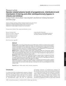 Gender-related plasma levels of progesterone, interleukin-8 and interleukin-10 during and after cardiopulmonary bypass in infants and children