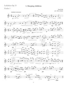 Partition violon 1, Lullabies, Op.33, Ukolébavky, Suk, Josef