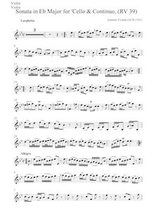 Partition de violon, violoncelle Sonata en E-flat major