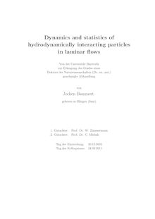 Dynamics and statistics of hydrodynamically interacting particles in laminar flows [Elektronische Ressource] / von Jochen Bammert