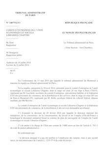 Jugement du tribunal administratif de Paris, librairies Chapitre 22 juillet 