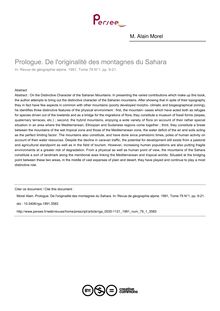 Prologue. De l originalité des montagnes du Sahara - article ; n°1 ; vol.79, pg 9-21