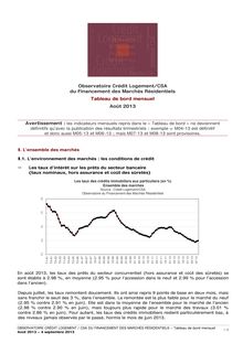 Observatoire Crédit Logement/CSA du Financement des Marchés Résidentiels - Tableau de bord mensuel (Août 2013)