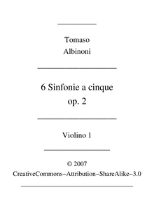 Partition violons I, Sei Sinfonie e Sei concerts a Cinque, Op.2
