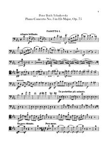 Partition basson 1, 2, Piano Concerto No.3, E♭ major, Tchaikovsky, Pyotr