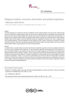 Religious tradition, economic domination and political legitimacy : Morocco and Oman - article ; n°1 ; vol.29, pg 17-30