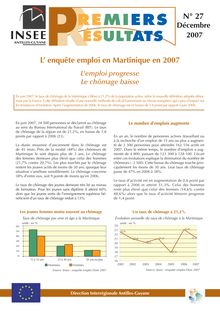 Lenquête emploi en Martinique en 2007 : Lemploi progresse, le chômage baisse  