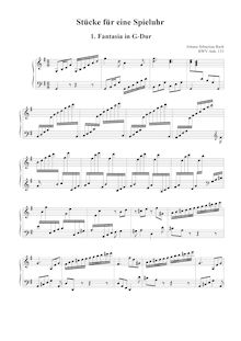 Partition Fantasia en G major [BWV Anh.133], 18 pièces pour a Musical Clock