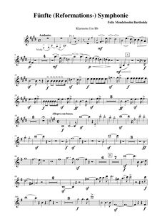 Partition clarinette 1 (B♭), Symphony No.5 en D minor, Reformations-Sinfonie