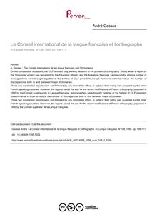 Le Conseil international de la langue française et l orthographe - article ; n°1 ; vol.108, pg 108-111