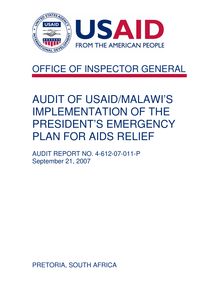 Audit of USAID Malawi’s Implementation of the President’s Emergency Plan for AIDS Relief