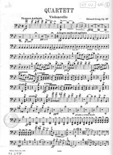 Partition violoncelle, corde quatuor No.1 en G minor, Op.27, Grieg, Edvard
